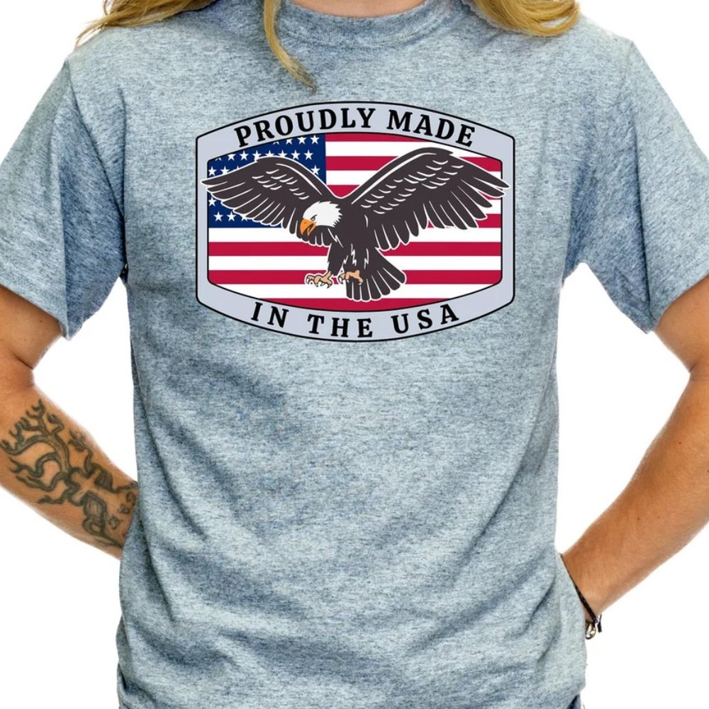 Proudly Made In The USA T Shirt Patriotic American Flag Eagle Tshirt - TS4